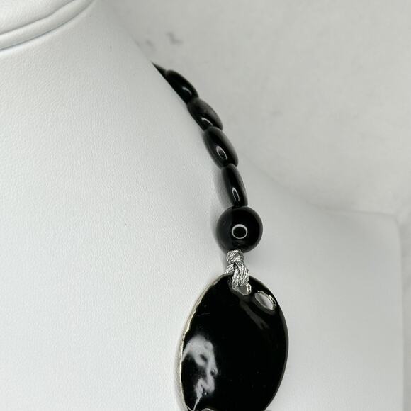 Chico's Black Beaded Statement Necklace Silver Tone ✨ - Picture 6 of 9